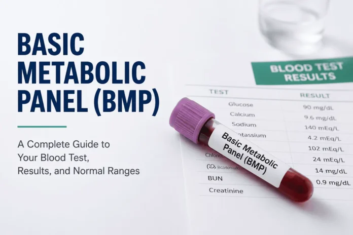 Basic metabolic panel blood test results illustration showing key components like glucose and electrolytes